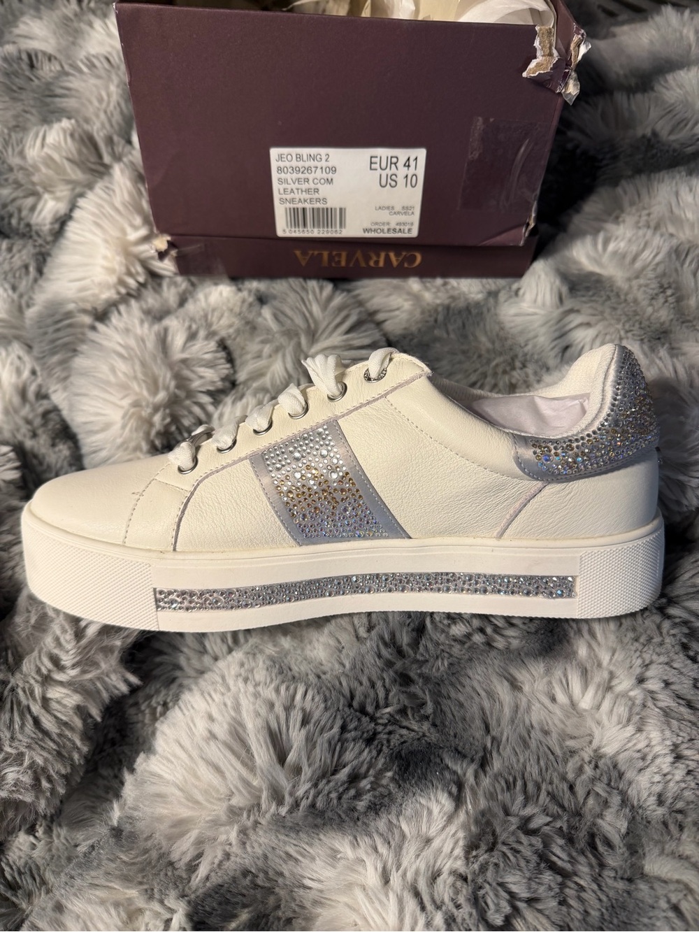 NIB Carvela Jeo Bling 2 Embellished Platform Sneakers White Size 10 $70
